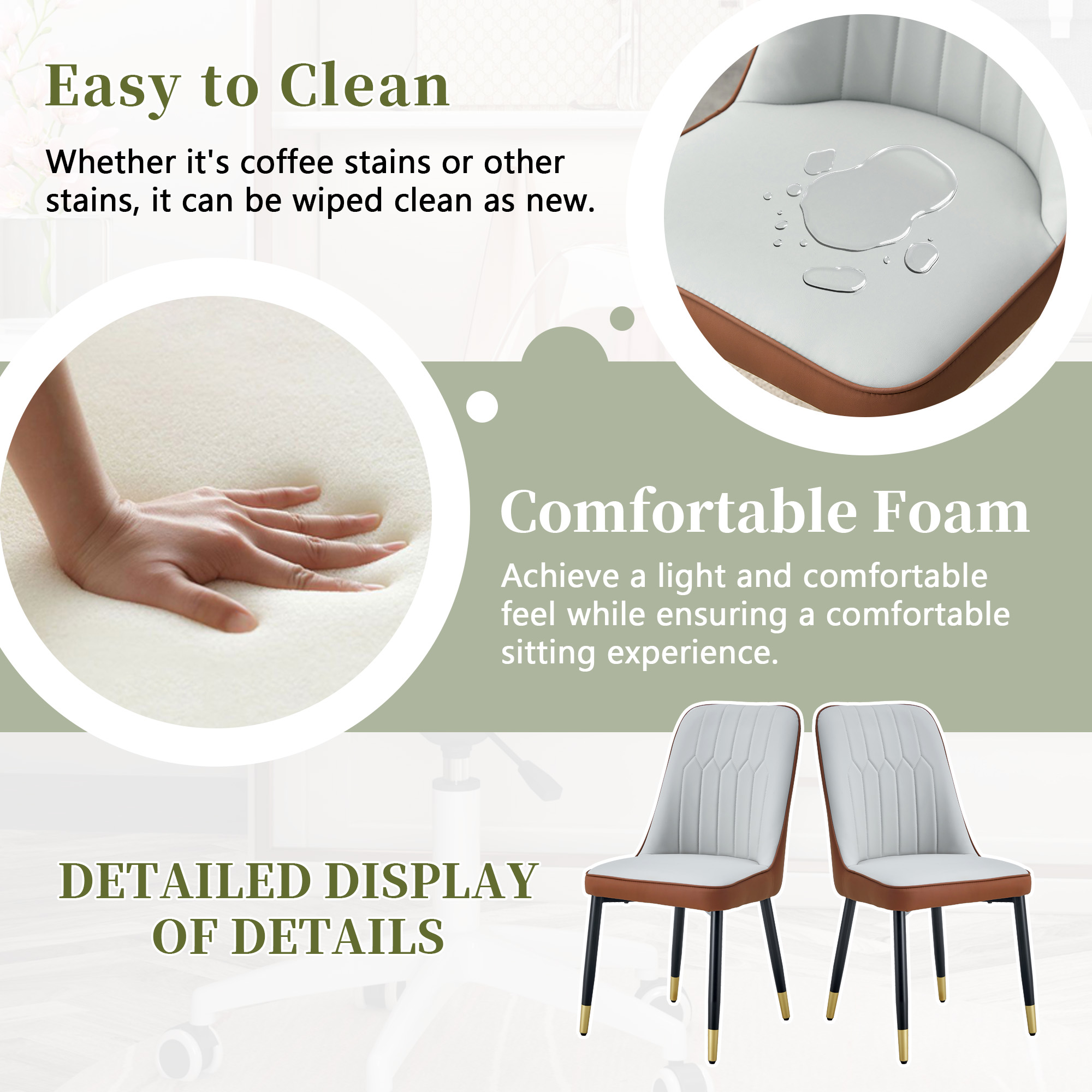 OKWISH Set of 2 Dining Chairs in Two-Tone PU Leather