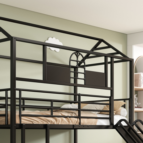 Etagenbett mit Eisenrahmen, oberem Fenster und Rutsche-OKWISH