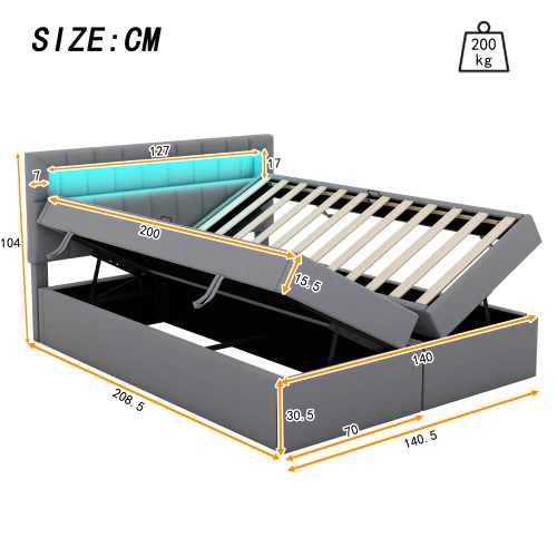 Multifunktionales Polsterbett mit Licht-OKWISH