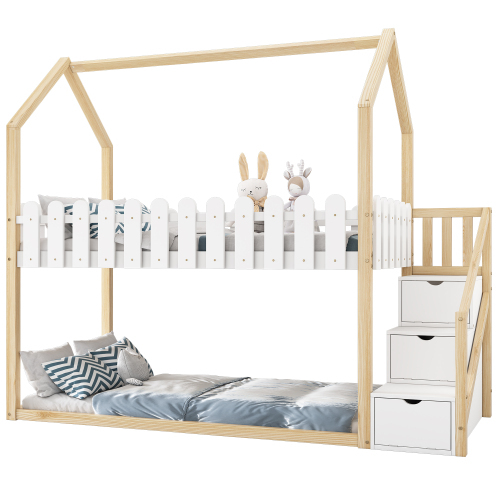 Etagenbett aus Massivholz mit Zaun-OKWISH