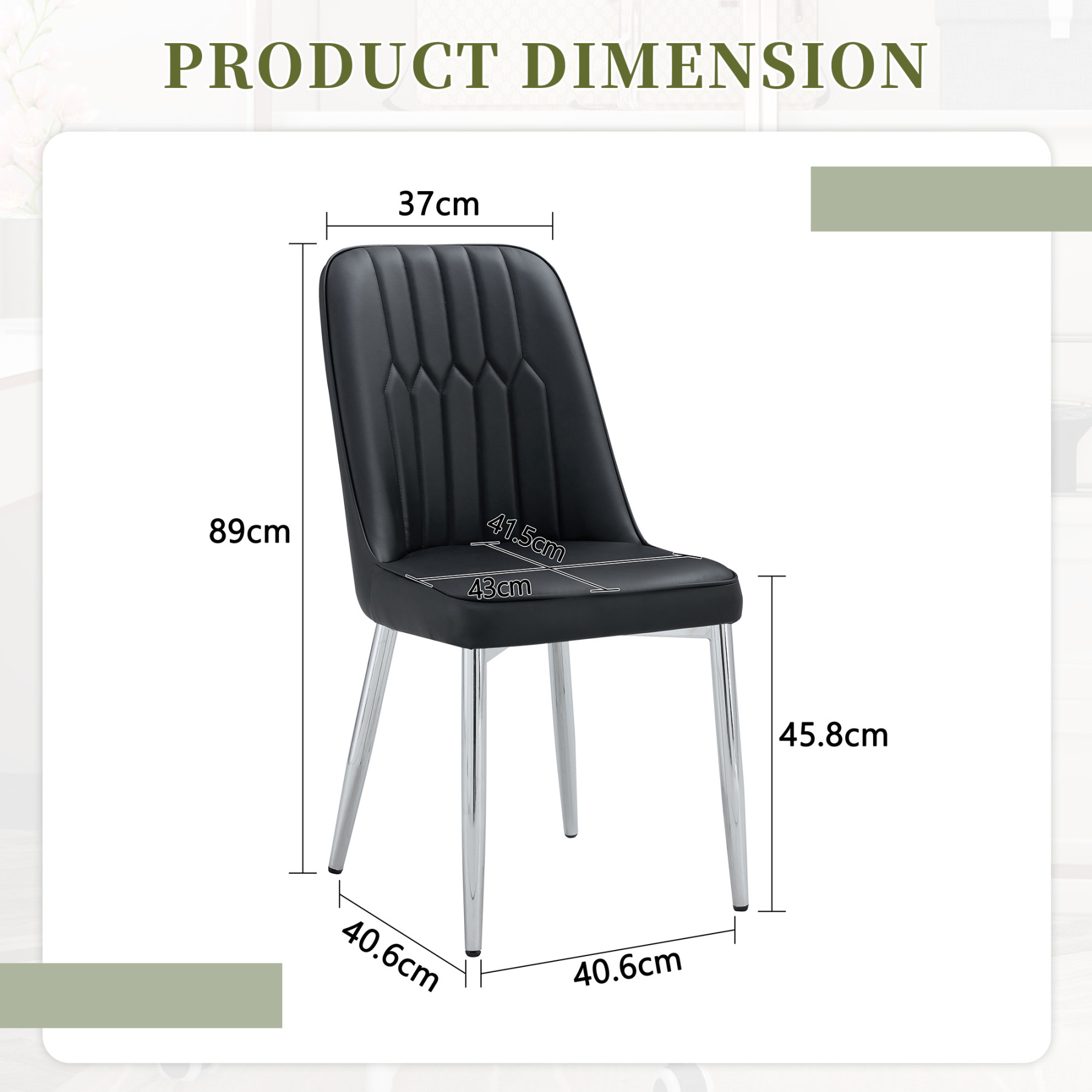 OKWISH Black Dining Chair with PU Leather and Metal Legs