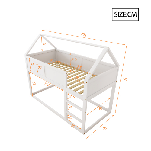niedriges Etagen-Einzelbett, Hochbett mit Treppe, Massivholzrahmen