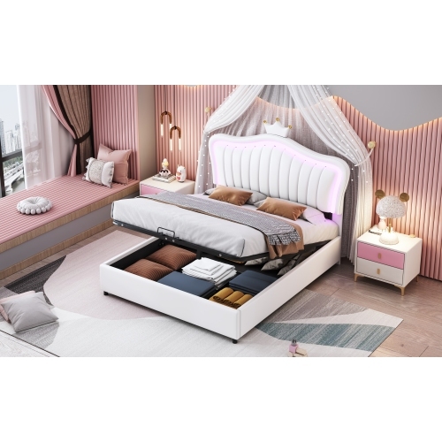 Gepolstertes hydraulisches Kinderbett von White Crown-OKWISH