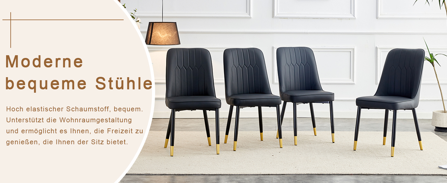 OKWISH Black PU Leather Dining Chair Set with Metal Legs