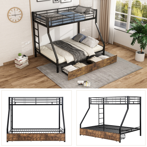 Eisenbett, Etagenbett, Geeignet für Kinder und Jugendliche, mit 2 Schubladen