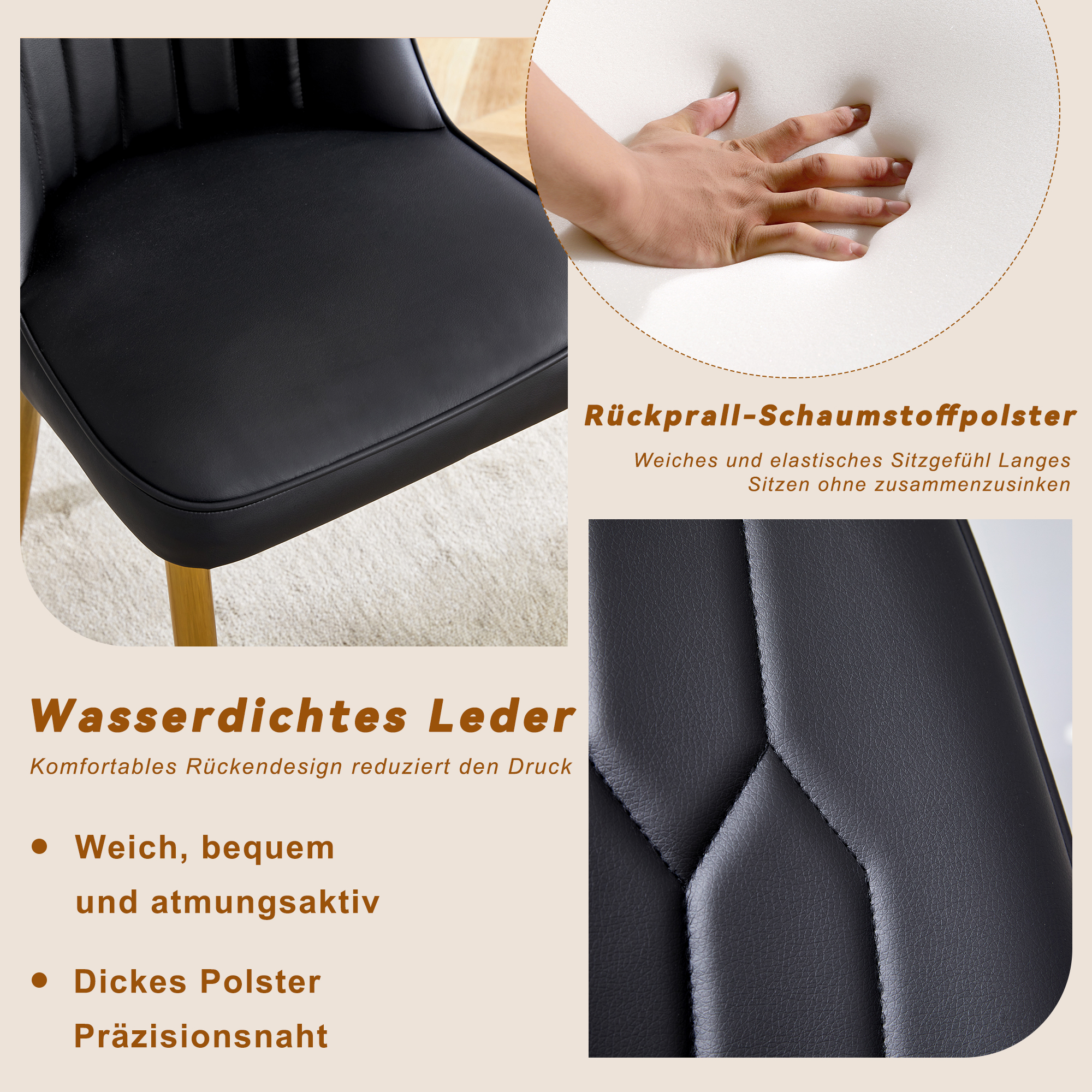 OKWISH Black Dining Chair with Gold Metal Legs