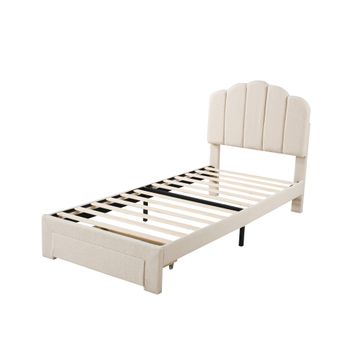 Polsterbett Kinderbett, hautfreundlicher Teddy-Stoff Bettrahmen mit Ablagefächern