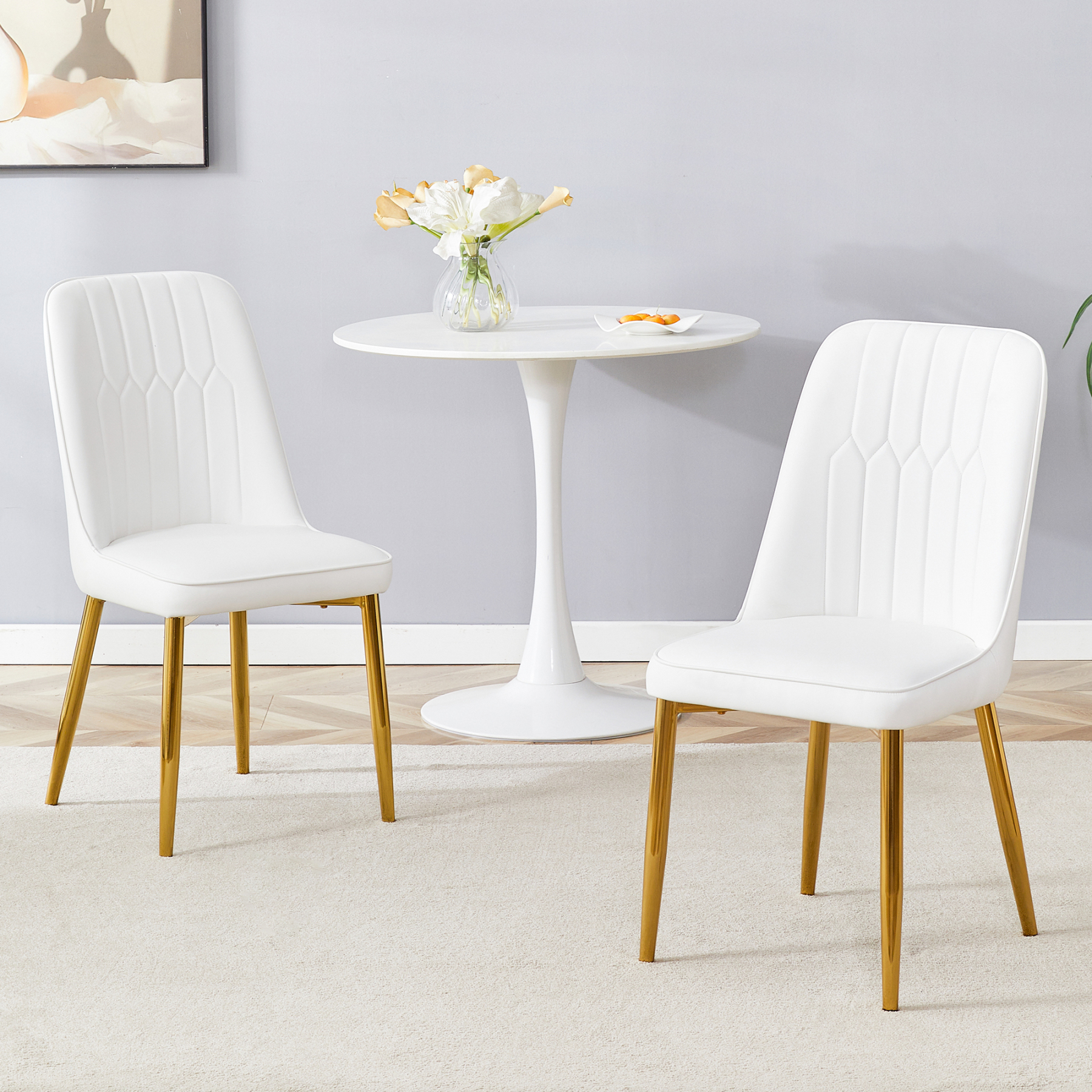OKWISH White Dining Chair with Gold Metal Legs
