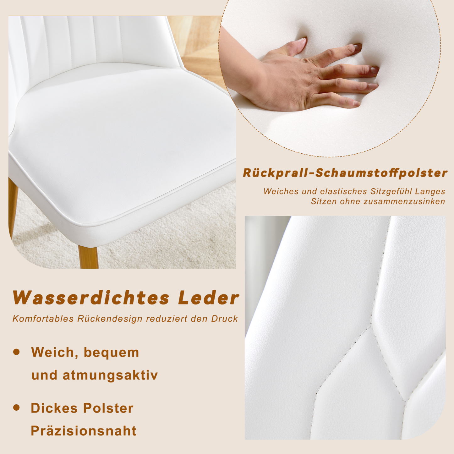 OKWISH White Dining Chair with Gold Metal Legs