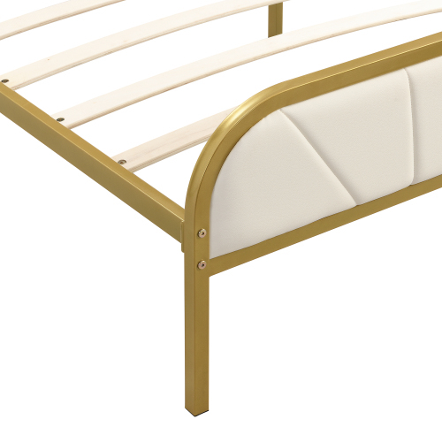 Eisenrahmenbett, Flachbett, wolkenähnliches Kopfteil, goldener Rahmen, minimalistisches Design