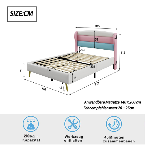 Dreifarbiges Nachttisch-Polsterbett-OKWISH