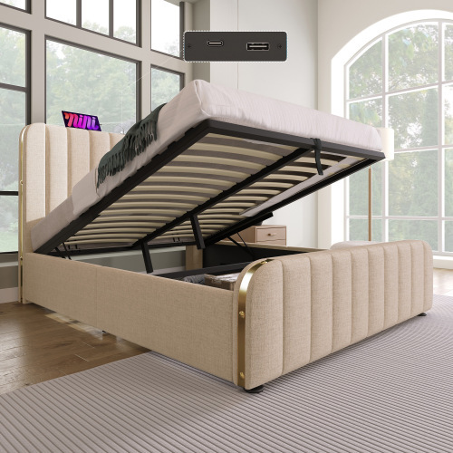 Gepolstertes Doppelbett aus Leinen-OKWISH