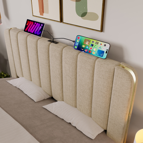 Gepolstertes Doppelbett aus Leinen-OKWISH