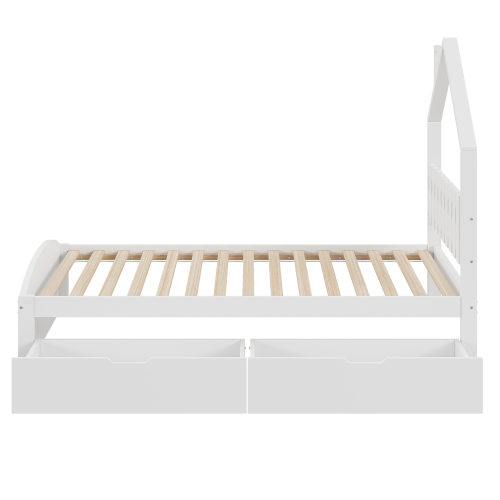 Holzbett 90*200 cm, Kopfteil in Form eines Hauses, mit eigenen Ablagefächern, Kinderbett, einzeln