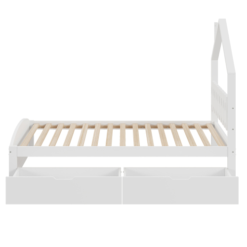 Holzbett 90*200 cm, Kopfteil in Form eines Hauses, mit eigenen Ablagefächern, Kinderbett, einzeln