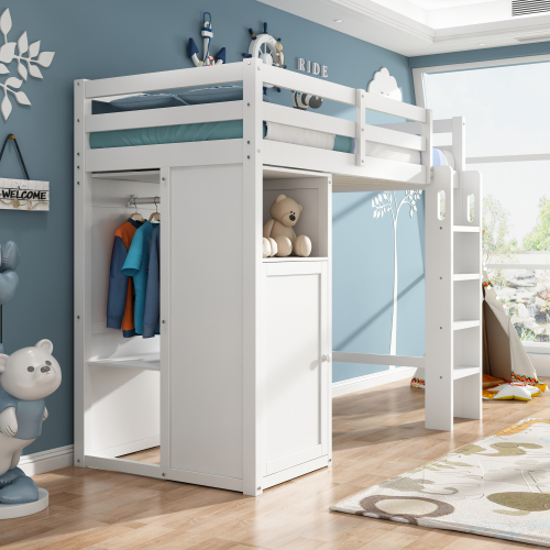 Kinderbett Hochbett mit Schrankrahmenbett-OKWISH