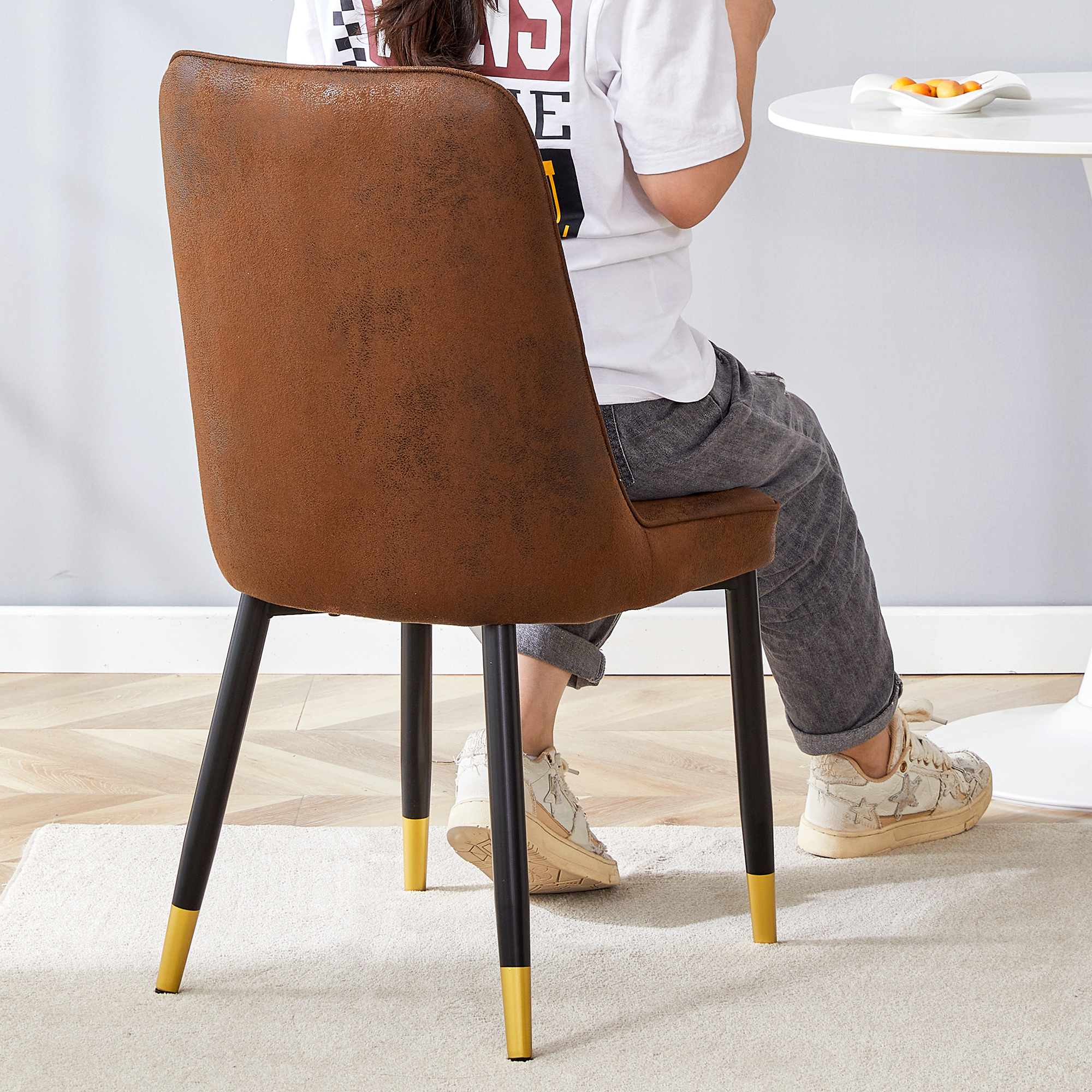 OKWISH Set of 2 Brown Dining Chairs with Metal Legs