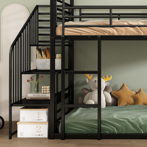 Etagenbett mit Eisenrahmen, oberem Fenster und Rutsche-OKWISH