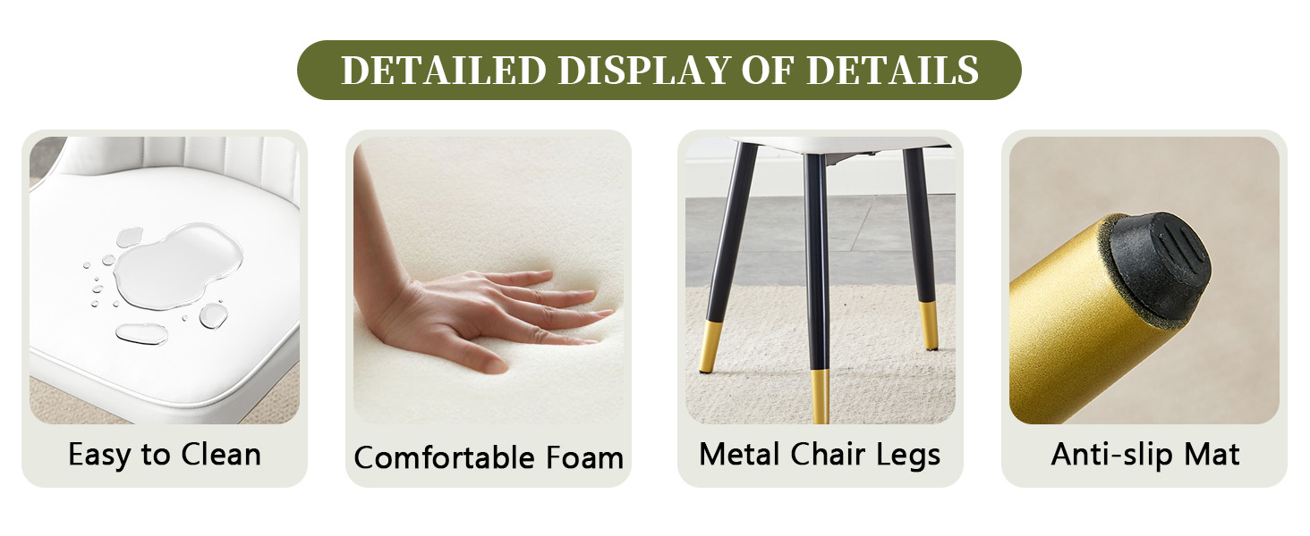 OKWISH White PU Dining Chairs Set with Black Metal Legs