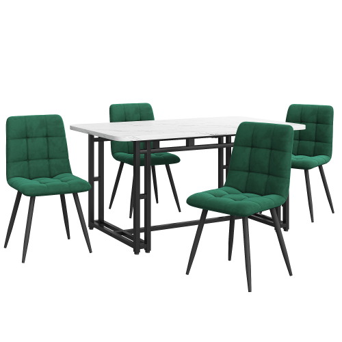 Schwarz Esstisch mit 4 Stühlen Set,Moderne Küche Esstisch Set, dunkelgrüner Samt Esszimmerstühle