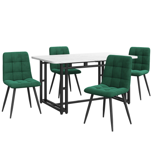 Schwarz Esstisch mit 4 Stühlen Set,Moderne Küche Esstisch Set, dunkelgrüner Samt Esszimmerstühle