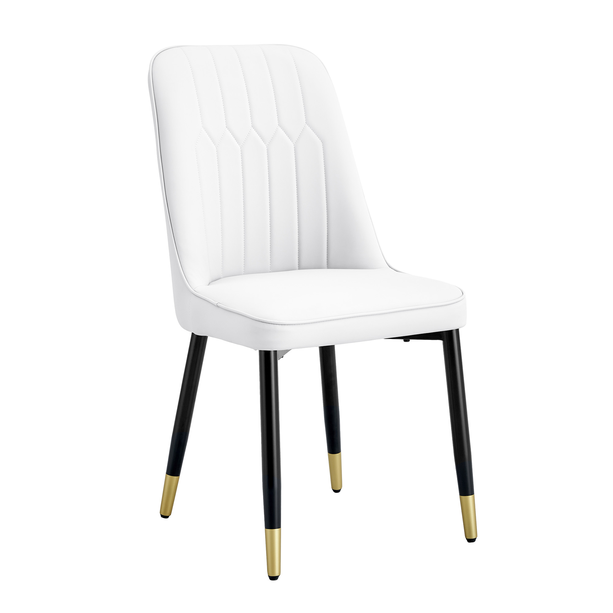 OKWISH White PU Dining Chairs Set with Black Metal Legs