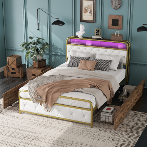 Bett mit Eisenrahmen und rautenförmigen Zuglaschen-OKWISH