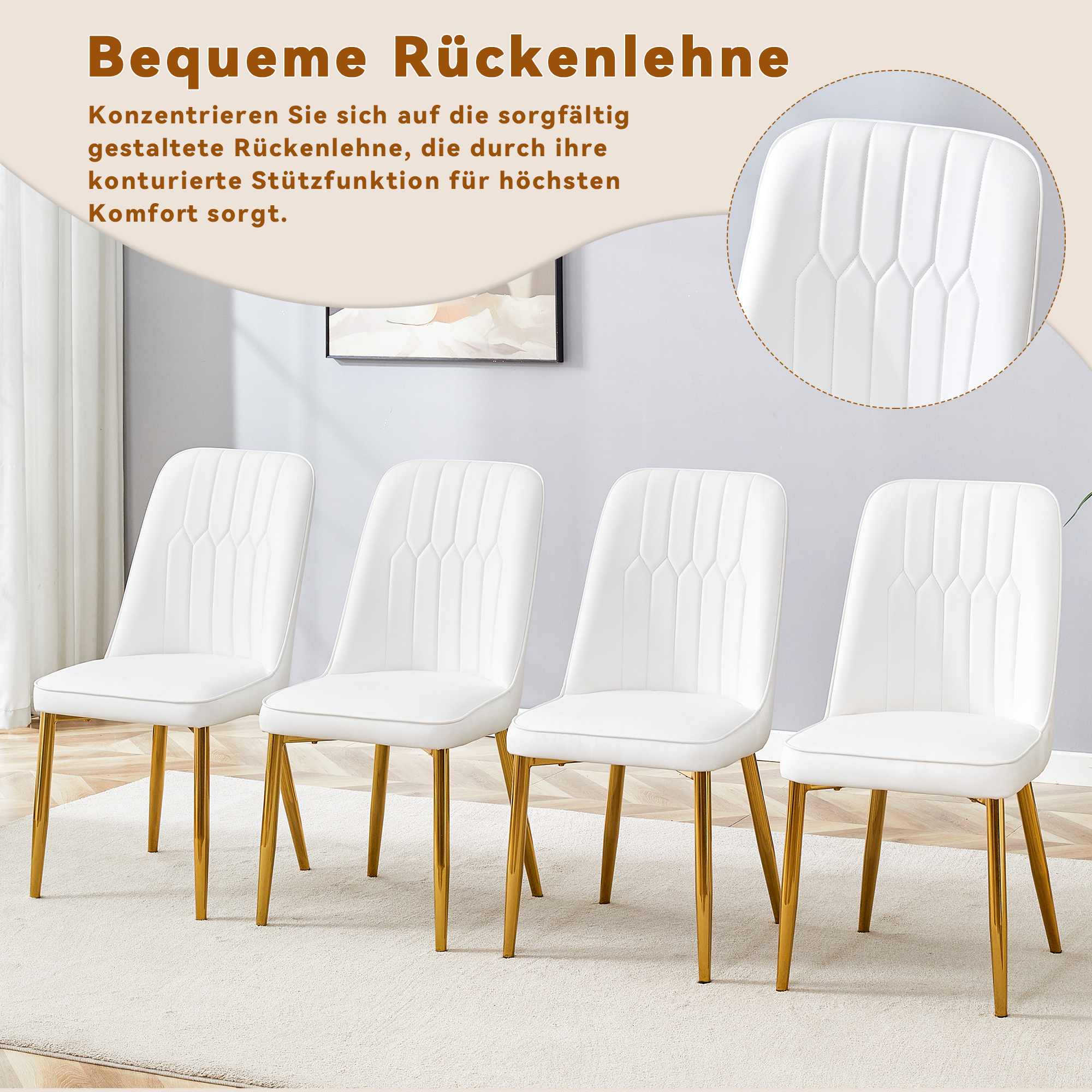 OKWISH White Dining Chair with Gold Metal Legs
