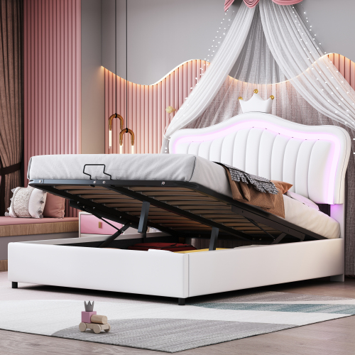 Gepolstertes hydraulisches Kinderbett von White Crown-OKWISH