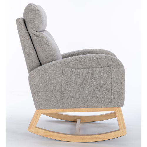 Mid Century Modern Teddy Fabric Upholstered Rocking Chair Padded Seat For Living Room Bedroom