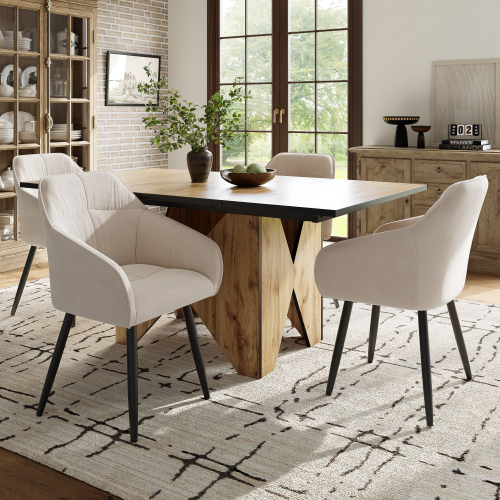 Moderner Küchen-Esstisch aus Holz, Bistrotisch, nicht abnehmbar, Tisch für 4-6 Personen, Wohnzimmer, Küche, Frühstückstisch, Esszimmer, Holzfarbe Braun 138.5*80*75cm 