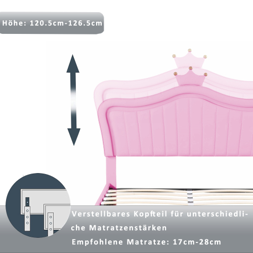 hydraulisches Stauraumbett, aus PU-Leder mit LED-Leuchten, Lattenrost und Rückenlehne 