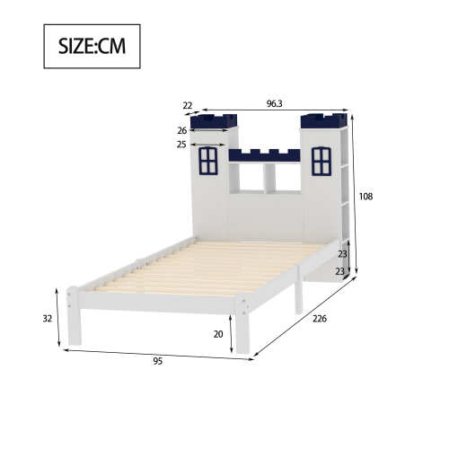 assivholzbett 90x200, Burgform, mehrere Ablagefächer, Lattenrost, Kinderbett, Jugendbett, Einzelbett