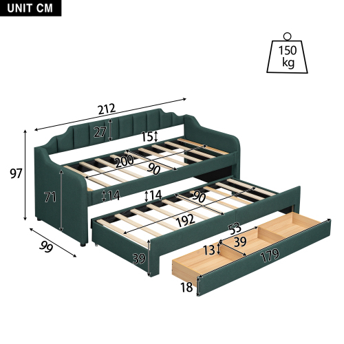 Klappbares, gepolstertes Schlafsofa mit Schublade-OKWISH