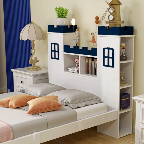 assivholzbett 90x200, Burgform, mehrere Ablagefächer, Lattenrost, Kinderbett, Jugendbett, Einzelbett