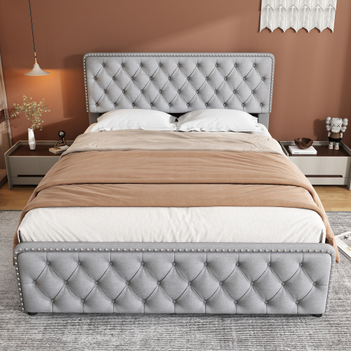 Gepolstertes Doppelbett mit vier Schubladen-OKWISH