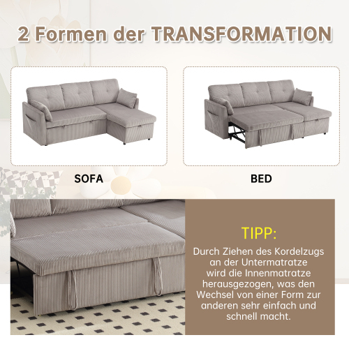 Mehrzweck-Schlafsofa mit Stauraum und ausziehbarem Bett-OKWISH