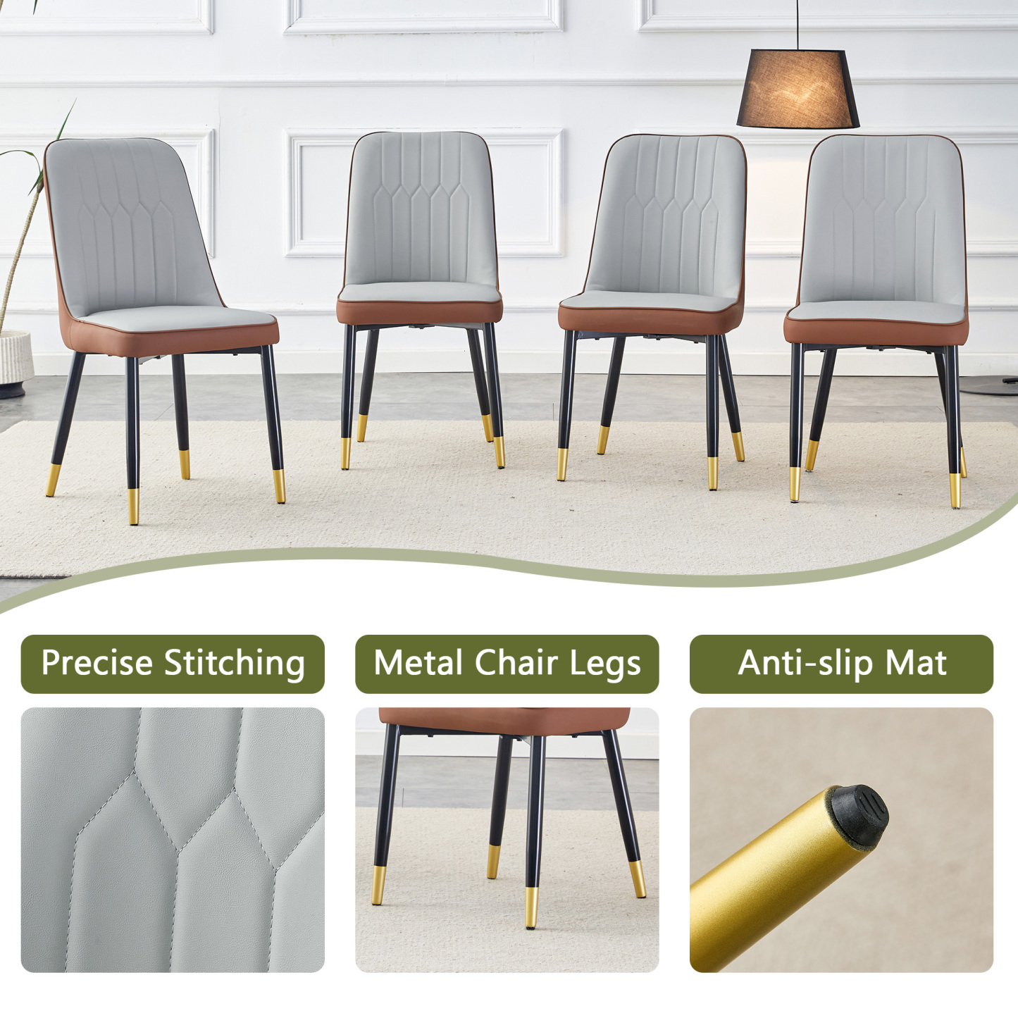 OKWISH Set of 2 Dining Chairs in Two-Tone PU Leather