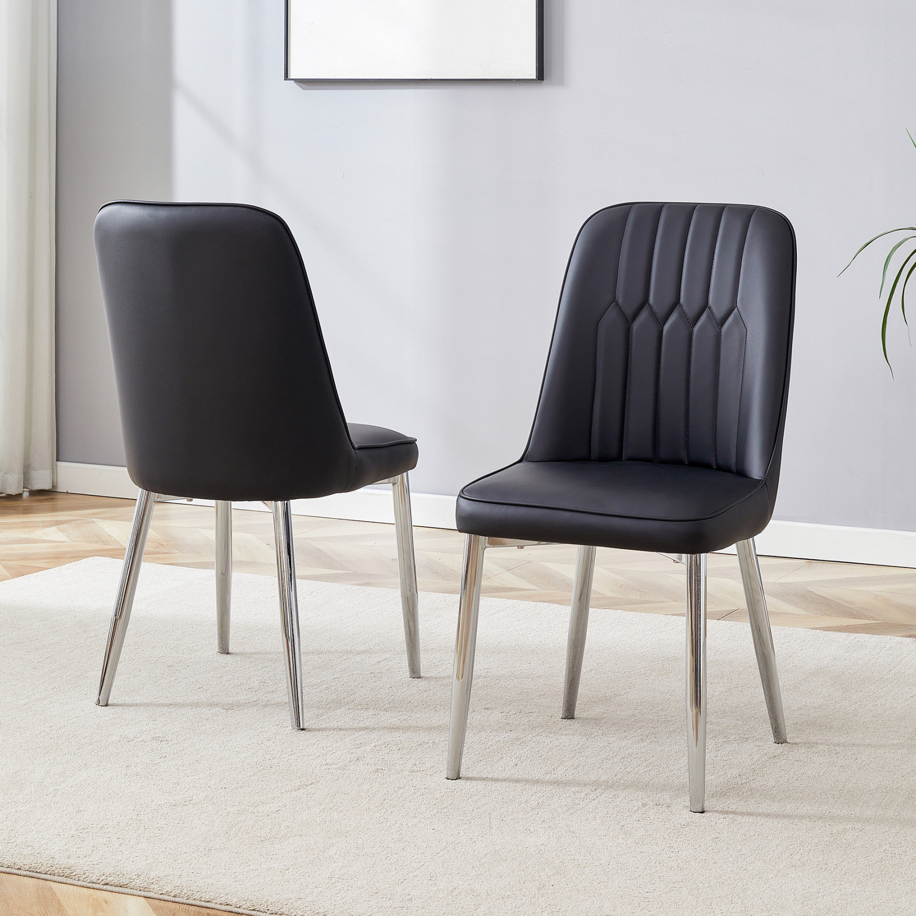 OKWISH Black Dining Chair with PU Leather and Metal Legs