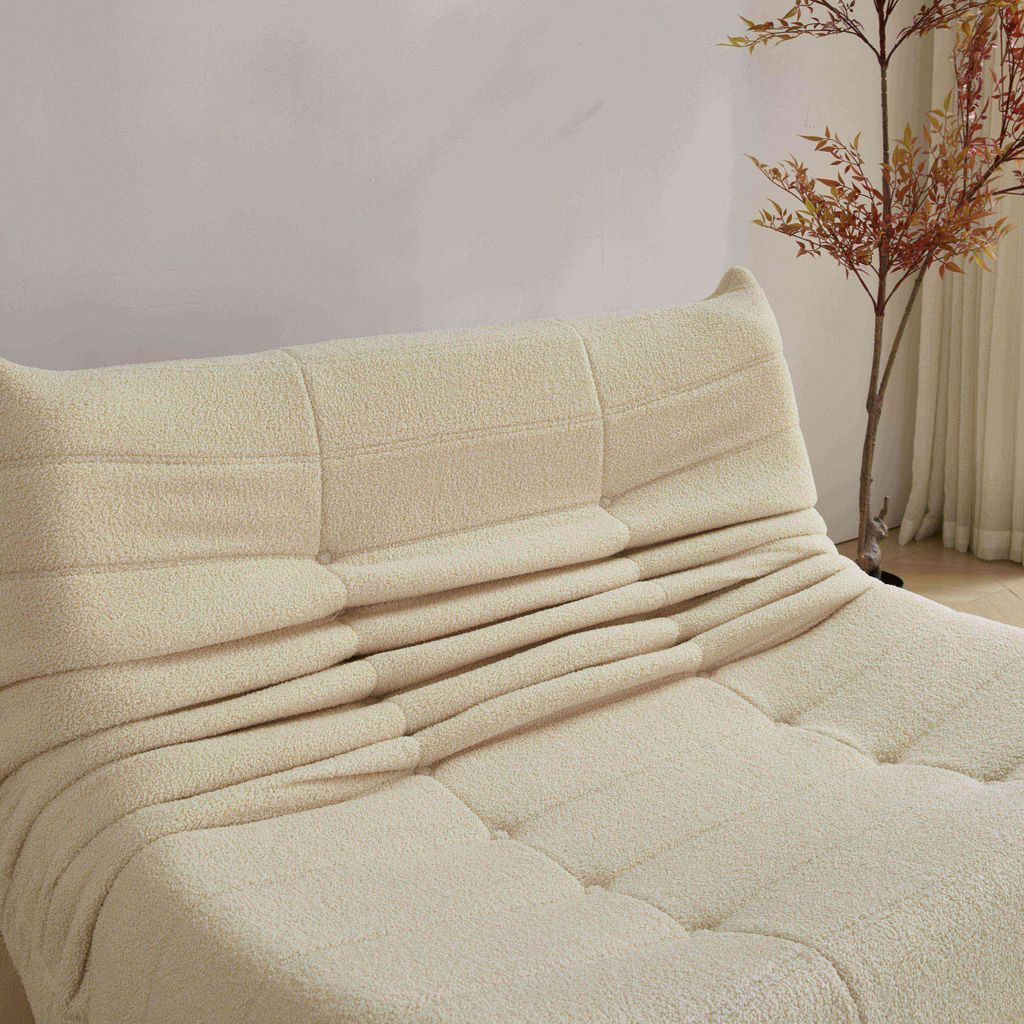 okwish Schlafsofas Klassische Sessel Lazy Sofa mit Rückenlehne und Fußstütze, Doppelsofa Indoor-Sitzkissen faltbarer Meditationsstuhl für Wohnzimmer- Teddysamt, Beige