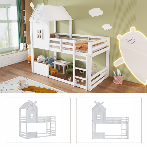Etagenbett für Kinder mit Windmühle-OKWISH