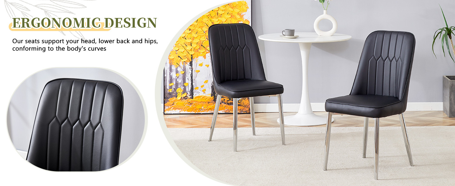 OKWISH Black Dining Chair with PU Leather and Metal Legs