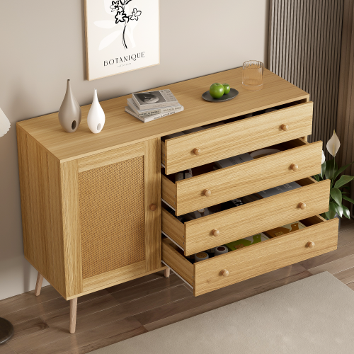 120 cm Holzseitenschrank mit 4 Schubladen und 1 Schranktür 