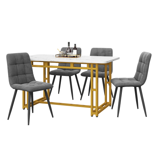 Golden Esstisch mit 4 Stühlen Set,Moderne Küche Esstisch Set, Dunkelgrau Samt Esszimmerstühle