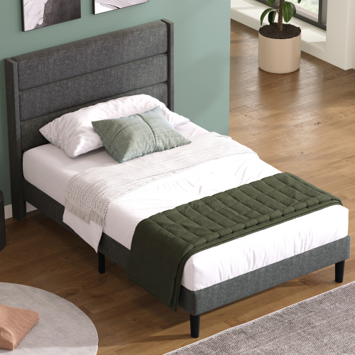Doppelbett mit Samtstoff bezogen-OKWISH