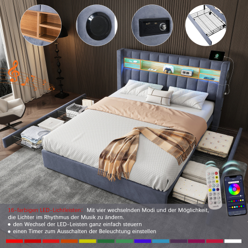 Gepolstertes Bett mit offener Trennwand-OKWISH