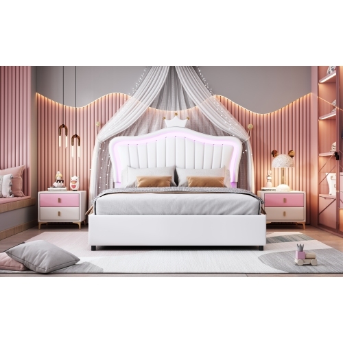 Gepolstertes hydraulisches Kinderbett von White Crown-OKWISH