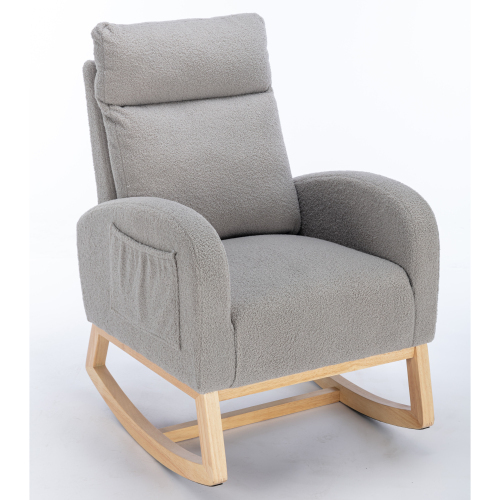Mid Century Modern Teddy Fabric Upholstered Rocking Chair Padded Seat For Living Room Bedroom