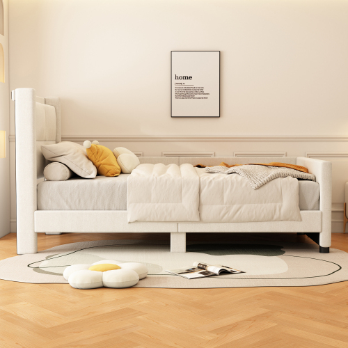 90*200cm Flachbett, gepolstert, mit USB-Anschluss, minimalistisches Design