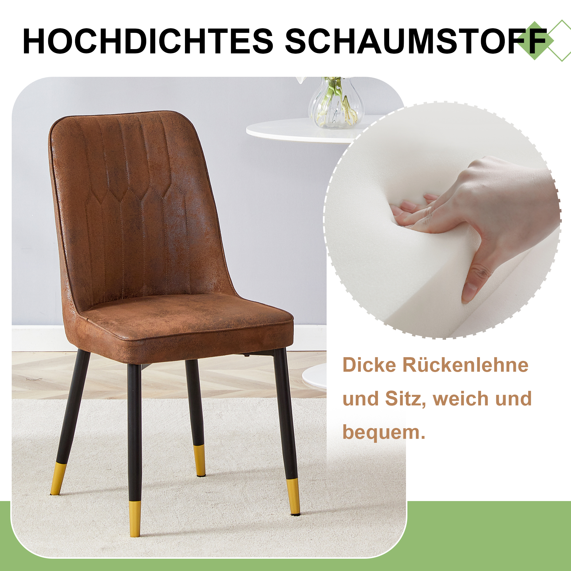 OKWISH Set of 2 Brown Dining Chairs with Metal Legs